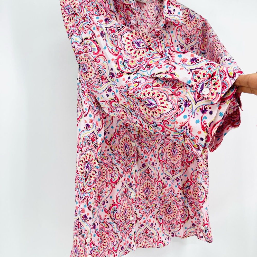Chico’s Paisley Print No-Iron 100% Linen Tunic Top Button Shirt Size 3, XL, 1X - Picture 7 of 14